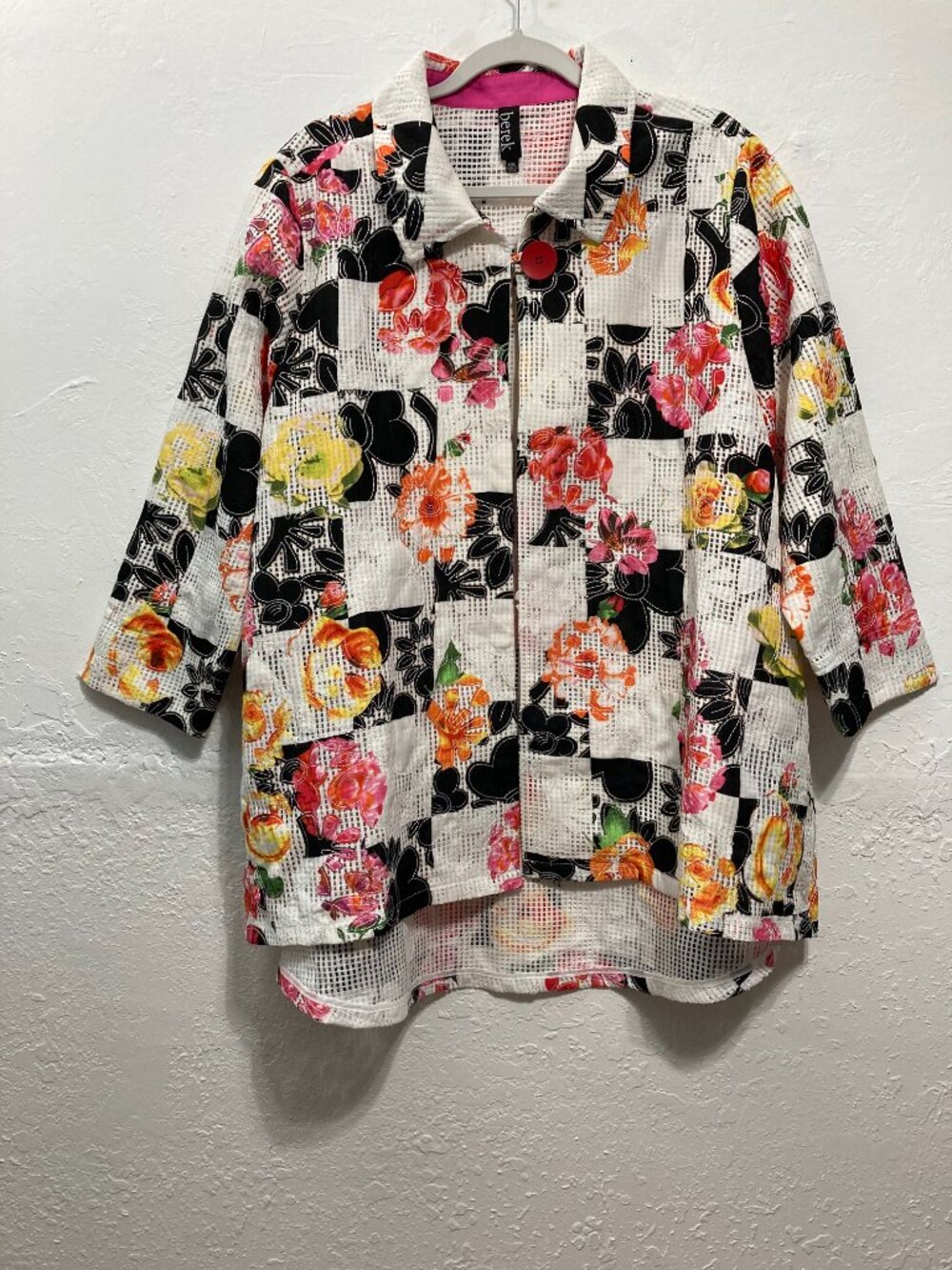 Berek Perforated Swing Jacket Artzy Applique Patchwork Whimsigoth White XXL